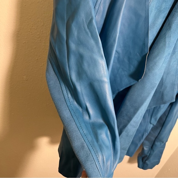 INC International Concepts Vegan Leather Draped Front Jacket Blue M - Picture 7 of 13